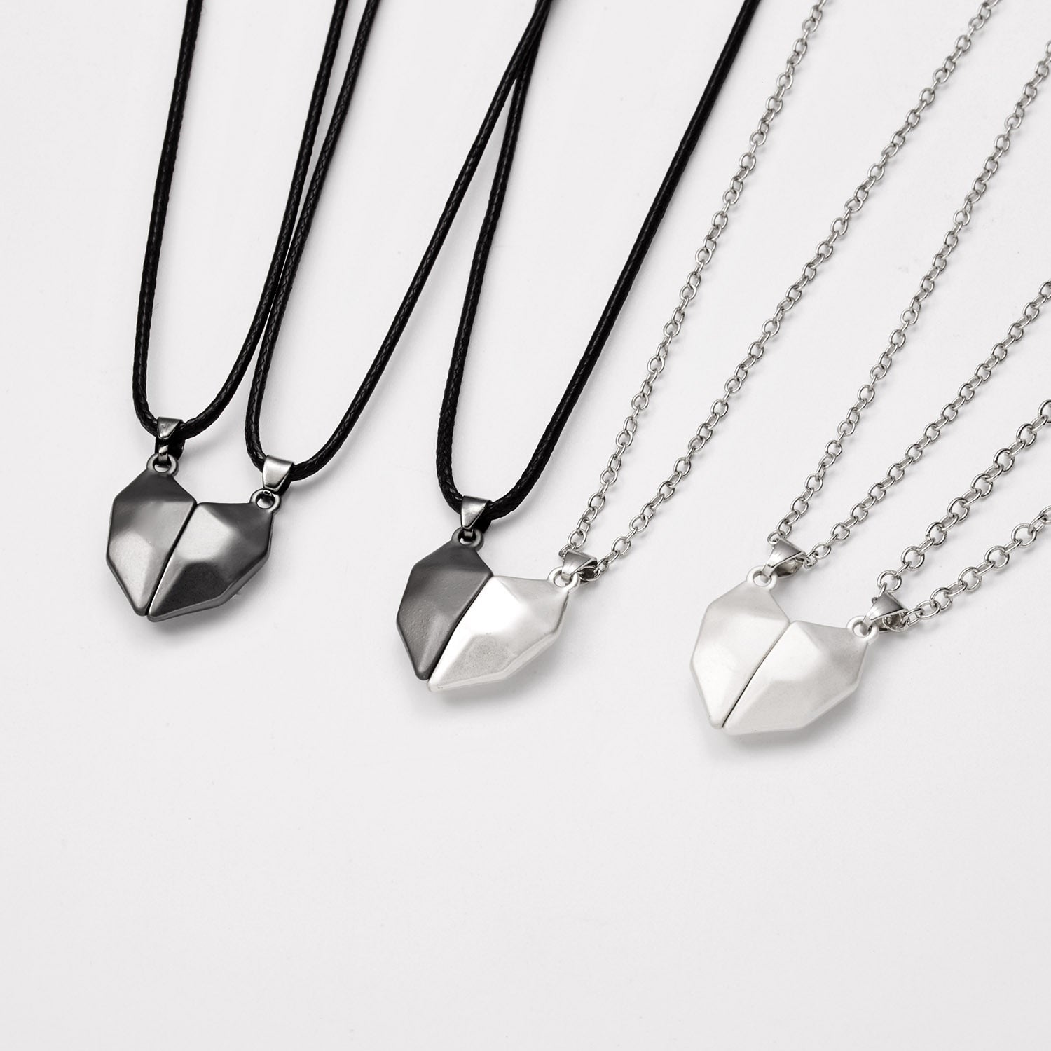 2Pcs/Lot Magnetic Couple Necklace Friendship Heart Pendant Distance Faceted Charm Necklace Women Valentine&#39;s Day Gift 2021 0 DailyAlertDeals   