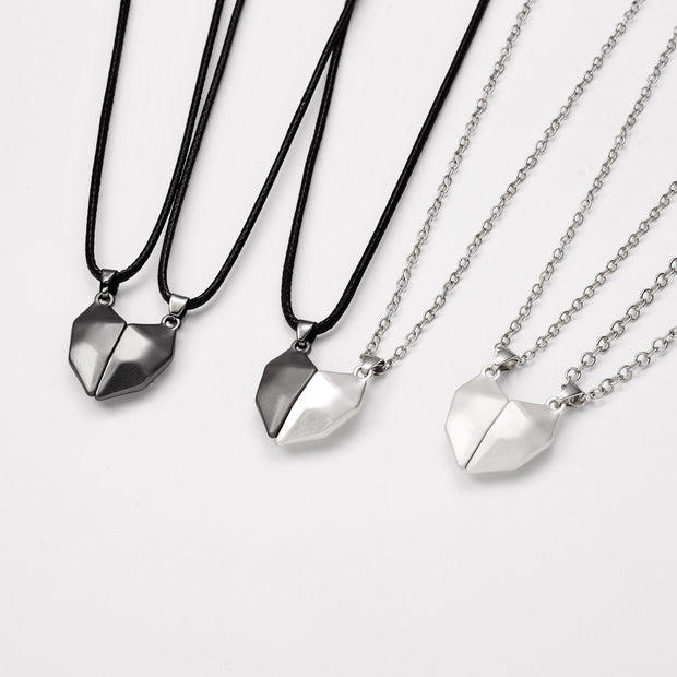 2Pcs/Lot Magnetic Couple Necklace Friendship Heart Pendant Distance Faceted Charm Necklace Women Valentine&#39;s Day Gift 2021 0 DailyAlertDeals   