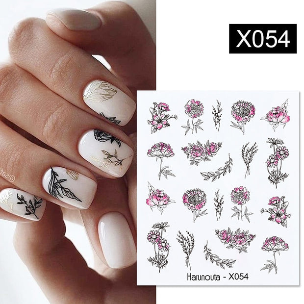 Harunouta Abstract Lady Face Water Decals Fruit Flower Summer Leopard Alphabet Leaves Nail Stickers Water Black Leaf Sliders Nail Stickers DailyAlertDeals X054  