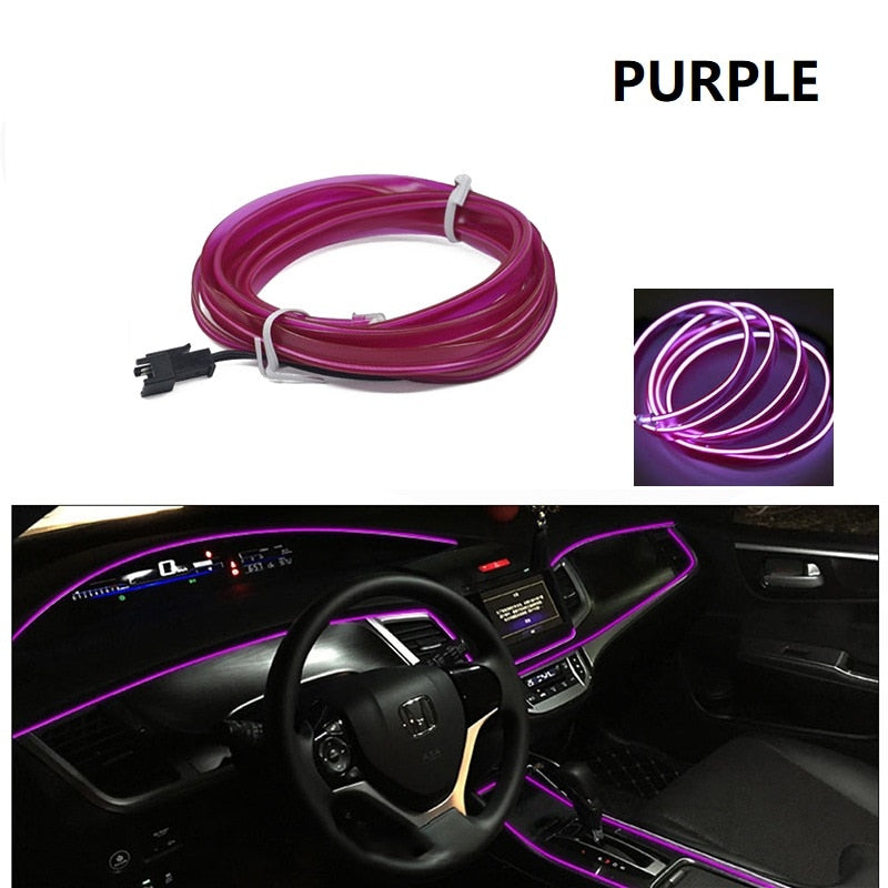 1M/3M/5M neon Car Interior Lighting LED Strip String Neon Strip For Auto DIY Flexible Long Last Car LED Light String neon Car Interior Lighting LED Strip DailyAlertDeals Purple 1M USB drive