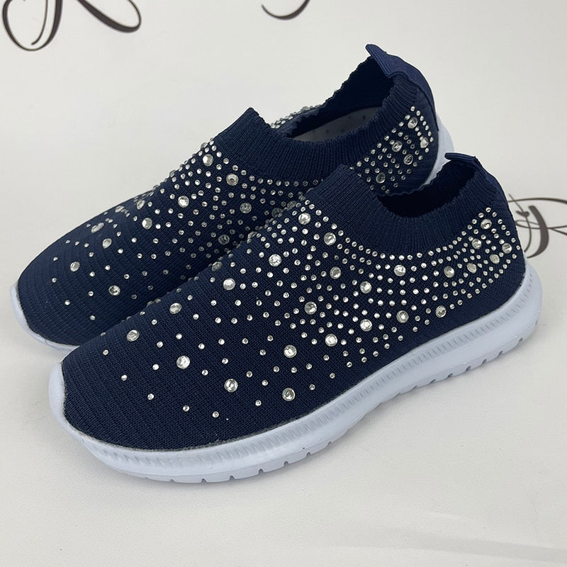 Rimocy Crystal Breathable Mesh Sneaker Shoes for Women Comfortable Soft Bottom Flats Plus Size 43 Non Slip Casual Shoes Woman 0 DailyAlertDeals dark blue 35 