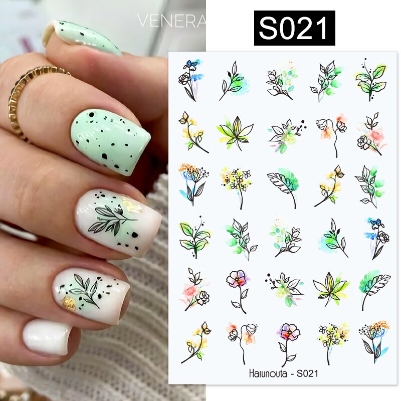 Harunouta Blooming Ink Marble 3D Nail Sticker Decals Leaves Heart Transfer Nail Sliders Abstract Geometric Line Nail Water Decal nail decal stickers DailyAlertDeals S021  