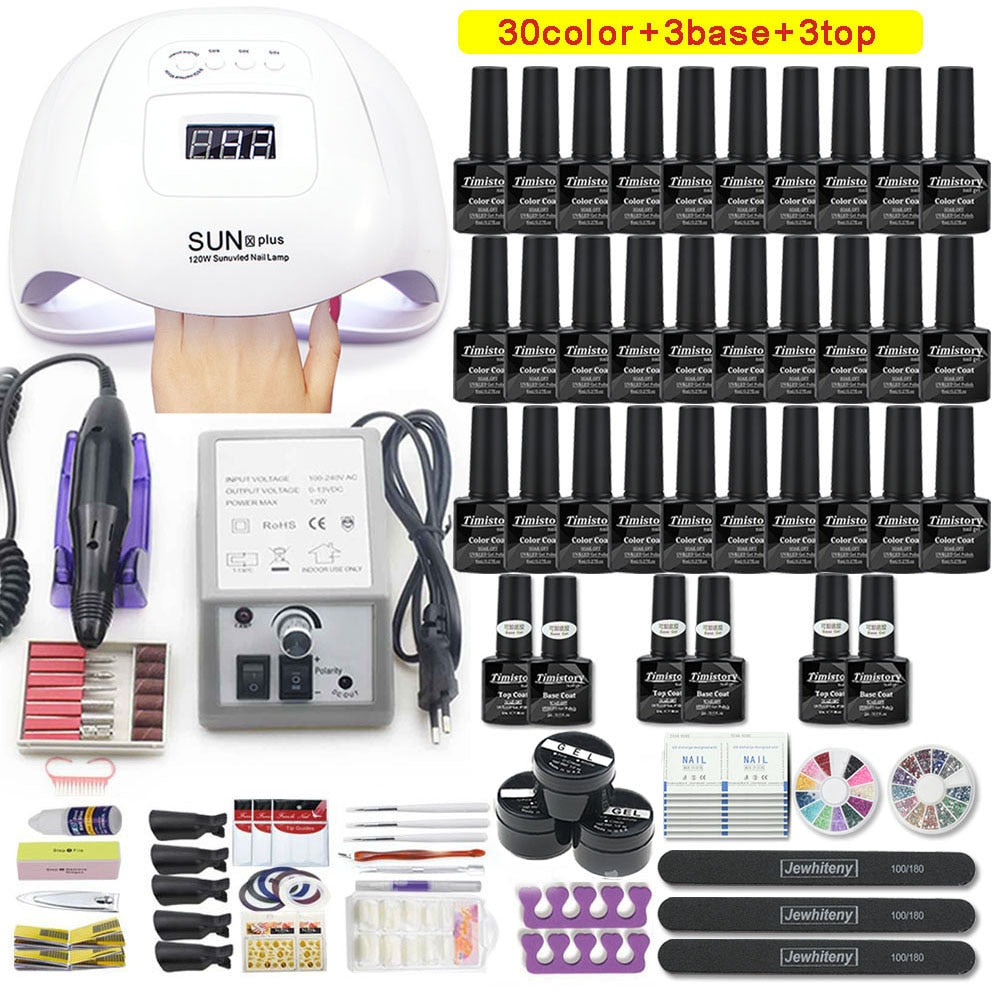 Manicure Set with Led Nail Lamp 120W Nail Set 30/20/10 Color UV Polish Gel Nail Kit Tools Set with Nail Drill Machine Nail files Electric Manicure Drill & Accessory DailyAlertDeals 120W-30-2000 SET1 China 