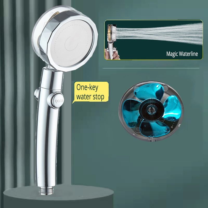 Strong Pressurization Spray Nozzle Water Saving  Rainfall 360 Degrees Rotating With Small Fan Washable Hand-held Shower Head Hand Shower DailyAlertDeals bent handle blue  
