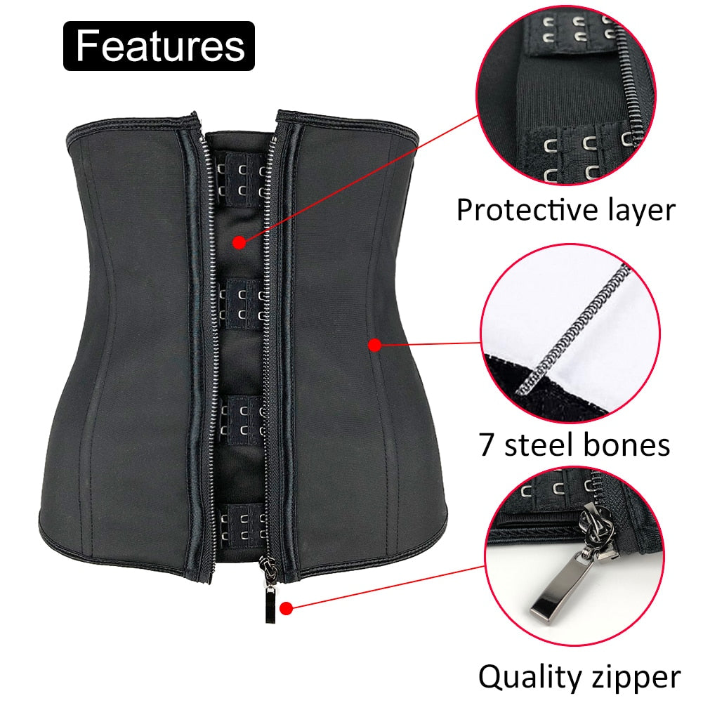 Women Latex Waist Trainer Body Shaper Corsets with Zipper Cincher Corset Top Slimming Belt Black Shapers Shapewear Plus Size Women Latex Waist Trainer Body Shaper Corsets with Zipper DailyAlertDeals   