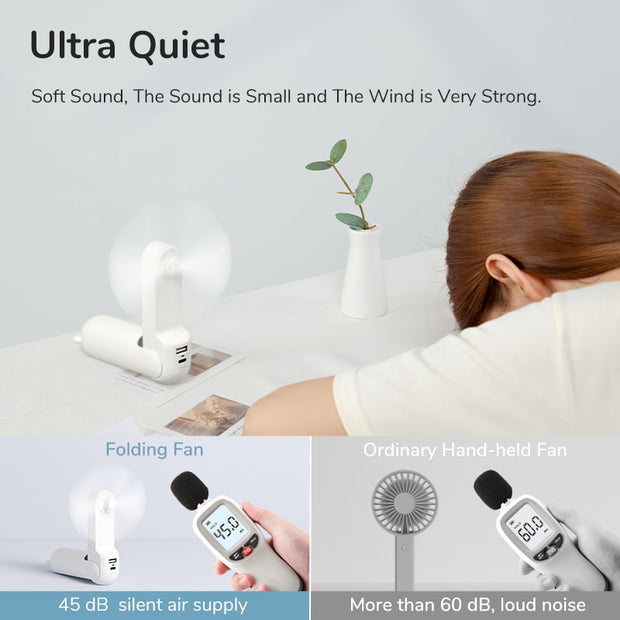Portable Fan 3 IN 1 Mini Hand held Cooling Fan USB 4800mAh Recharge Small Pocket Fan with Power Bank Flashlight Feature fan portable Wireless Electric fan DailyAlertDeals   