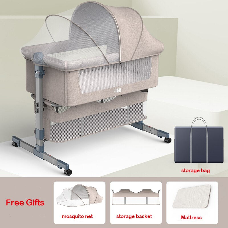 Movable Crib Foldable Portable Crib for Toddler Baby Cradle Baby Bassinet Bedside Sleeper for Baby Movable toddler crib DailyAlertDeals Khaki United States 
