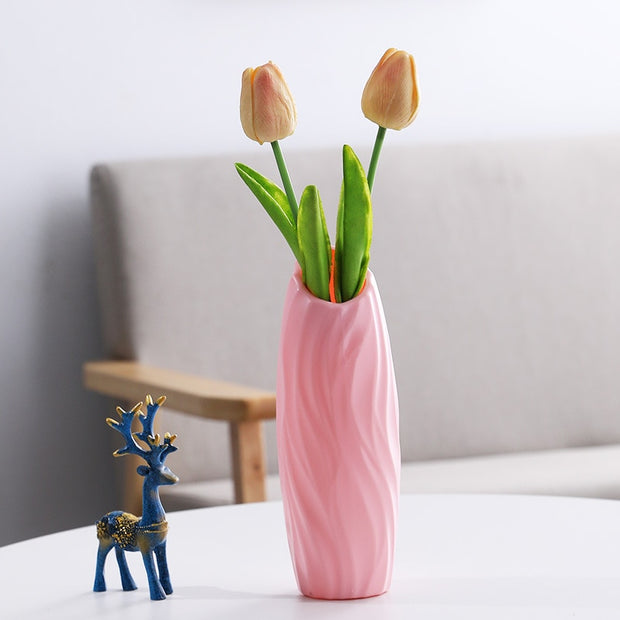 Nordic Style Flower Vase Living Room Decoration Ornaments Modern Origami Plastic Vases Pot for Flower Arrangements Home Decor ornaments DailyAlertDeals A-Pink  