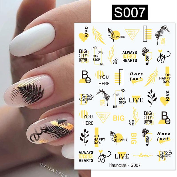 Harunouta Silver Black Geometric Textured Lines Stripe 3D Nail Sticker Flower Leaves Self Adhesive Transfer Sliders Paper Nail Stickers DailyAlertDeals S007  