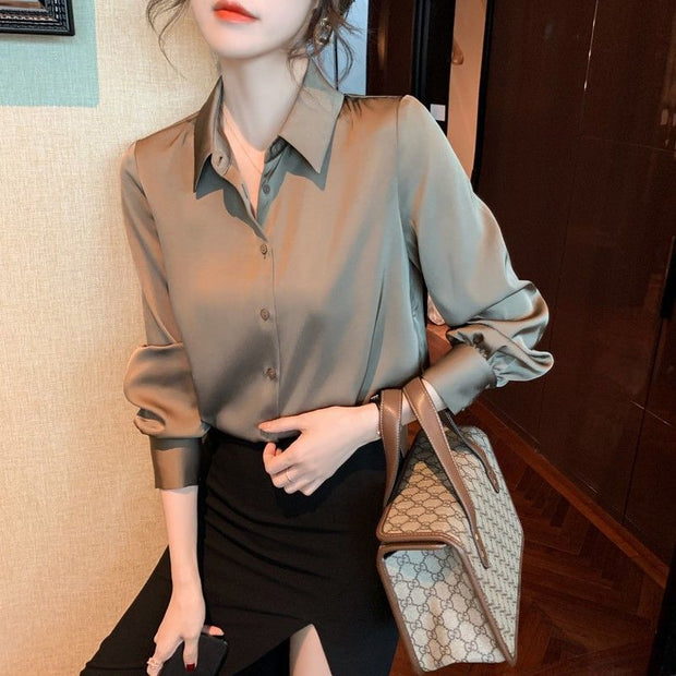 Premium Black Single Breasted Straight Loose Chiffon Thin Long Sleeve Blouses Fashion Soldier Color Spring Autumn Women Clothing 0 DailyAlertDeals   