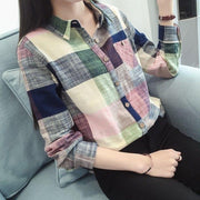 Office Lady Plaid Print Button Turn-down Collar Long Sleeve Straight Blouses Fashion Spring Autumn New Shirt Women&#39;s Clothing 0 DailyAlertDeals Blue S 
