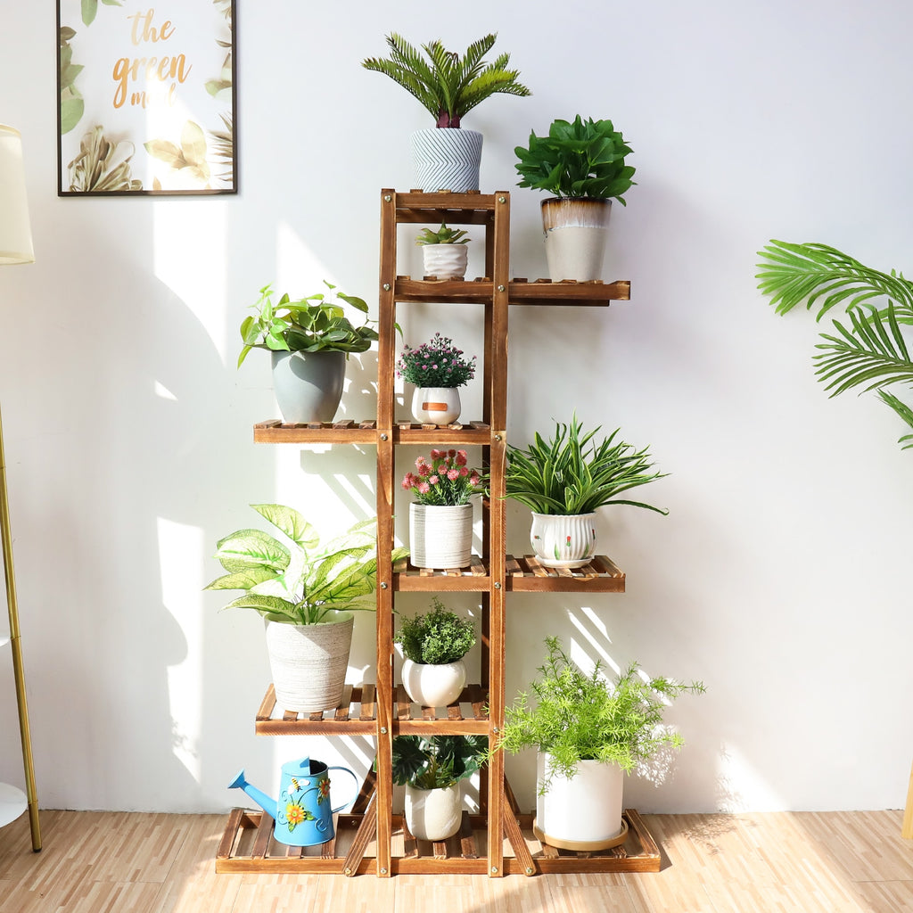 6 Tier Wooden Plant Stand Carbonized Wood Plant Stand Holder Flower Display Stand Flower Pot Rack Bonsai Display Bench Patio She 6 Tier Wooden Plant Stand Carbonized DailyAlertDeals   