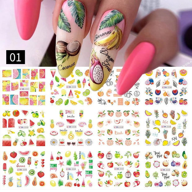 12 Designs Nail Stickers Set Mixed Floral Geometric Nail Art Water Transfer Decals Sliders Flower Leaves Manicures Decoration 0 DailyAlertDeals BN2221-2232  