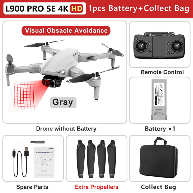 L900 PRO SE 4K HD Dual Camera Drone Visual Obstacle Avoidance Brushless Motor GPS 5G WIFI RC Dron Professional FPV Quadcopter Camera Drone DailyAlertDeals Gray 4K HD-1B-Bag China 