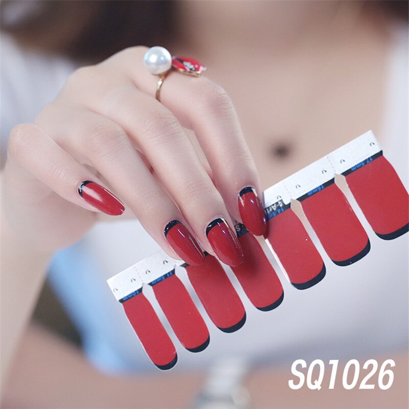 1sheet Korean Nail Polish Strips DIY Waterproof Nail Wraps Mixed Patterns Full Nail Patch Adhesive for Women Nail Art Stickers nail decal sticker DailyAlertDeals SQ1026  