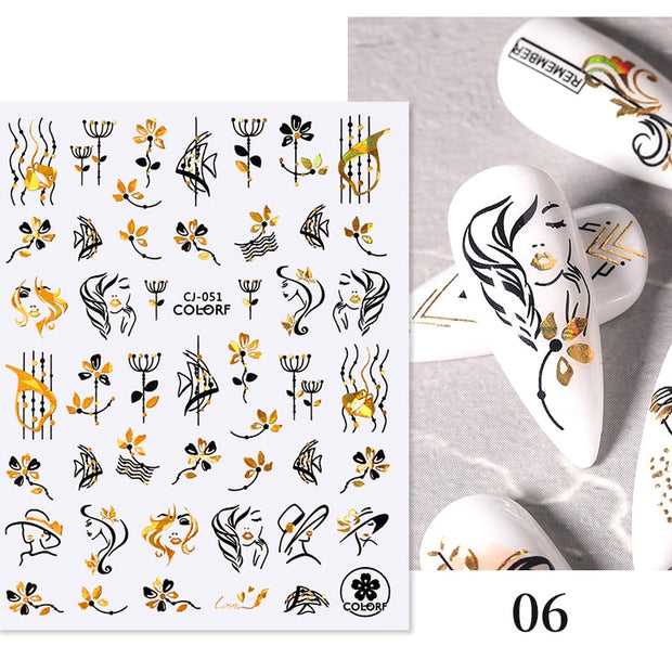 Harunouta 2022 NEW Gold Bronzing Slider Nail Art 3D Decals Decoration Flower Leaves Nail Art Sticker DIY Manicure Transfer Decal Nail Stickers DailyAlertDeals CJ-06  