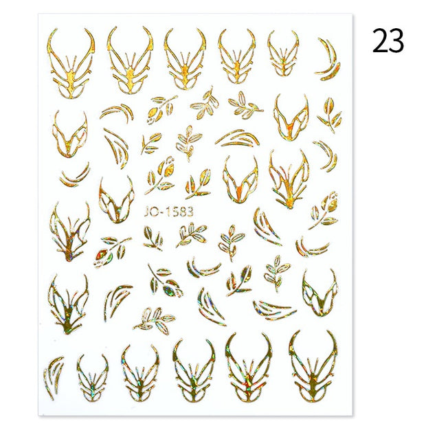 The New Heart Love Design Gold Sliver 3D Nail Art Sticker English Letter French Striping Lines Trasnfer Sliders Valentine Decor Nail Stickers DailyAlertDeals French 23  