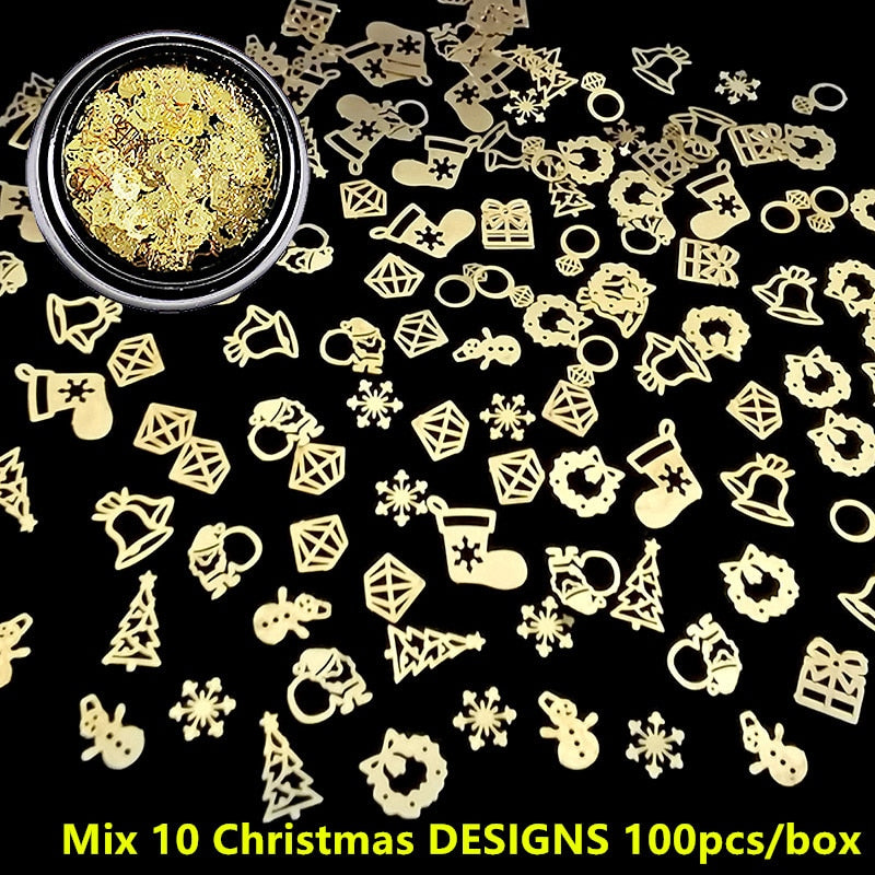 100Pcs/Lot Gold Metal Nail Decals Ultra-thin Flakes Nail Bling Rhinestone Cute 3D Nail Art Decorations Charm Nail Art Rivets 0 DailyAlertDeals 728  