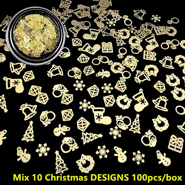 100Pcs/Lot Gold Metal Nail Decals Ultra-thin Flakes Nail Bling Rhinestone Cute 3D Nail Art Decorations Charm Nail Art Rivets 0 DailyAlertDeals 728  