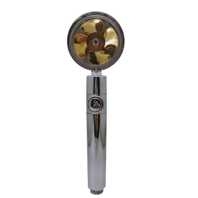 Strong Pressurization Spray Nozzle Water Saving  Rainfall 360 Degrees Rotating With Small Fan Washable Hand-held Shower Head Hand Shower DailyAlertDeals without filte gold  