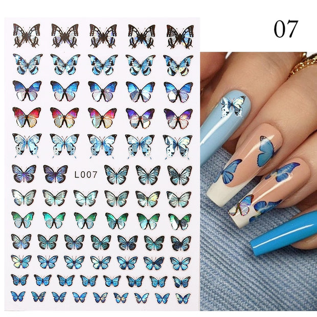 Nail Blue Butterfly Stickers Flowers Leaves Self Adhesive Decals 3D Transfer Sliders Wraps Manicure Foils DIY Decorations Tips 0 DailyAlertDeals L007  