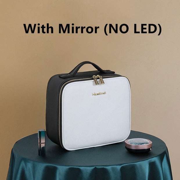 Smart LED Cosmetic Case with Mirror Cosmetic Bag Large Capacity Fashion Portable Storage Bag Travel Makeup Bags for Women makeup bag with mirror light DailyAlertDeals NO LED White Small United States 