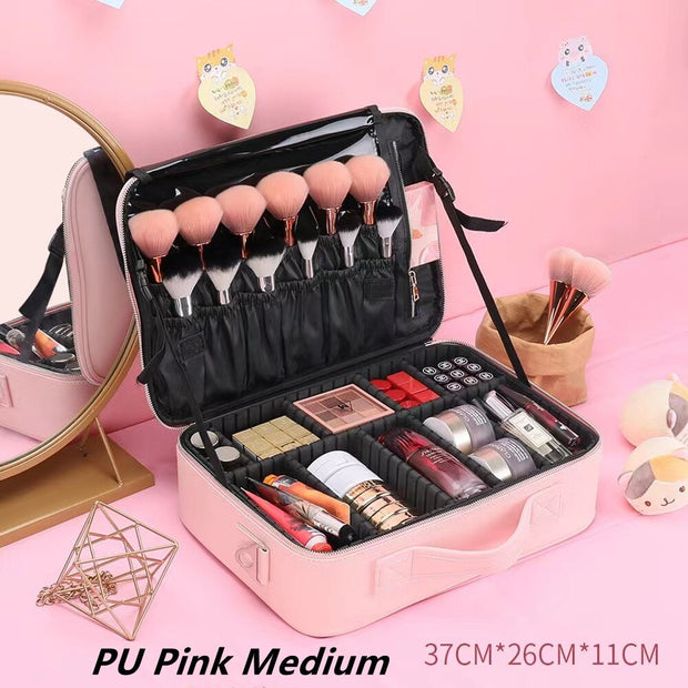 Portable Makeup Bag Nail Art Clapboard Makeup Case Toolbox Cosmetic Bags for Women Travel makeup bag DailyAlertDeals Pink M2 layers  