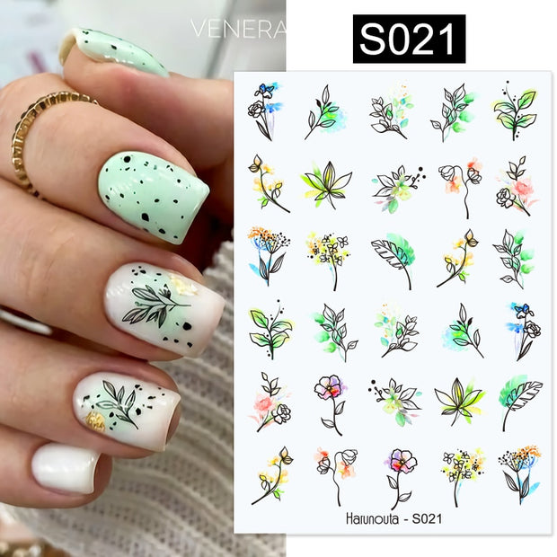 Harunouta French Line Pattern 3D Nail Art Stickers Fluorescence Color Flower Marble Leaf Decals On Nails  Ink Transfer Slider 0 DailyAlertDeals S021  