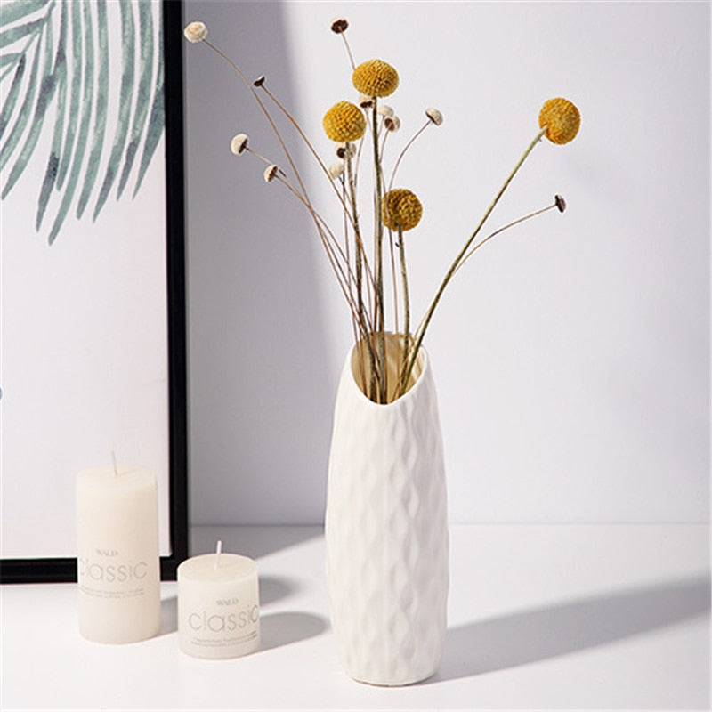 Home Nordic Plastic Vase Simple Small Fresh Flower Pot Storage Bottle for Flowers Living Room Modern Home Decoration Ornaments Vases DailyAlertDeals C-White  
