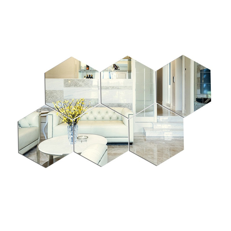 6/12Pcs 3D Mirror Wall Sticker Home Decor Hexagon Decorations DIY Removable Living-Room Decal Art Ornaments For Home 3d wall Mirror Stickers DailyAlertDeals 6PCS Silver XS 46x40x23mm 