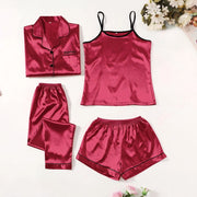 Sleepwear Female 5/4/2PCS Pajamas Set Sexy Satin Wedding Nightwear Rayon Home Wear Nighty Robe Suit  DailyAlertDeals 4PCS red2 S 