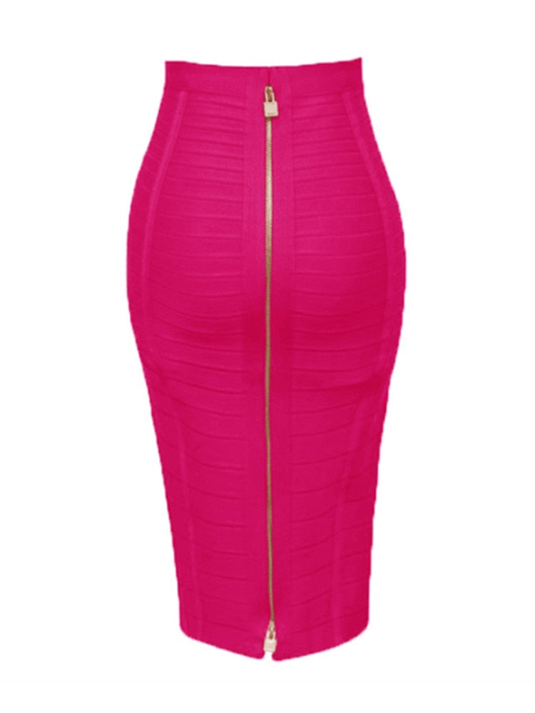 Women Bandage Pencil Skirt with Zip Pencil High Waist and Knee Length Women Elastic Bodycon Skirt 16 colors skirts DailyAlertDeals Hot Pink XS 