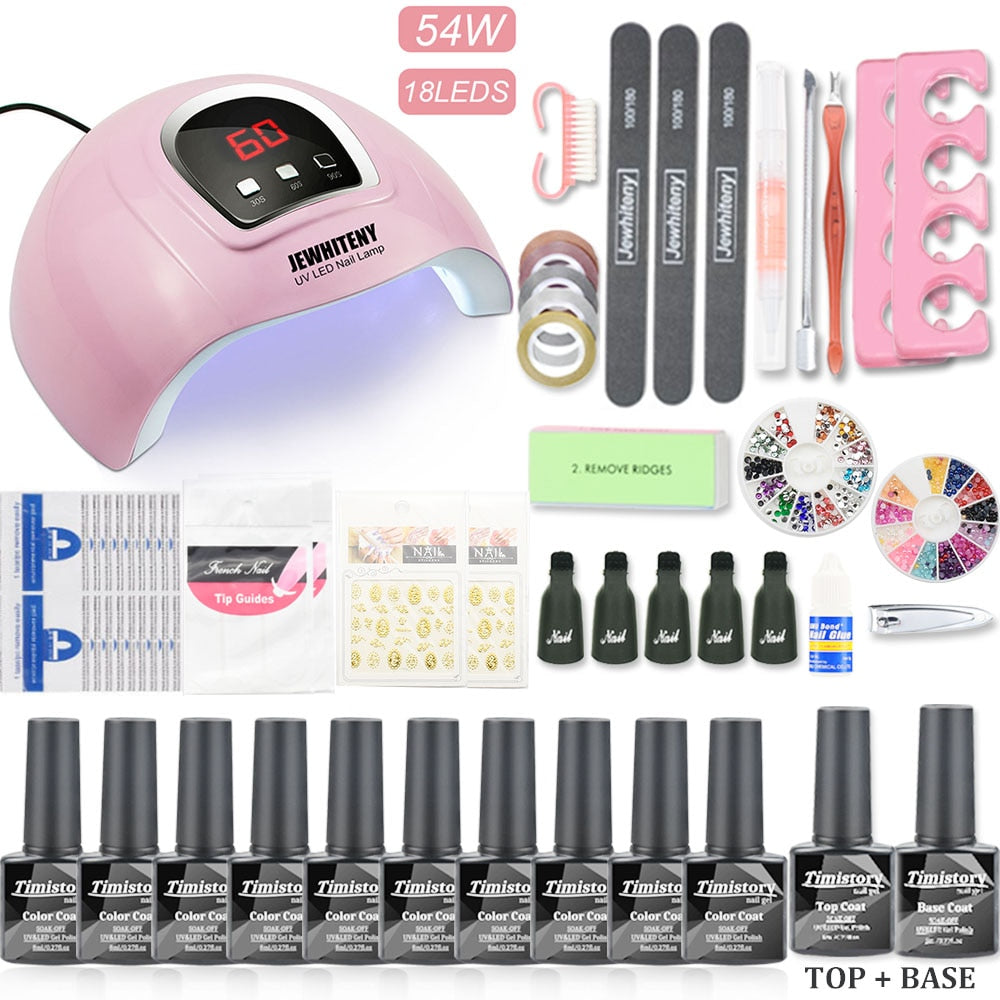 Gel Nail Polish Set 20000-35000RPM Nail Drill Machine Kit With UV LED Lamp Manicure Tools Kit Nail Art Set UV Builder Nail Gel Electric Manicure Drill & Accessory DailyAlertDeals 54W 10PCS SET China 