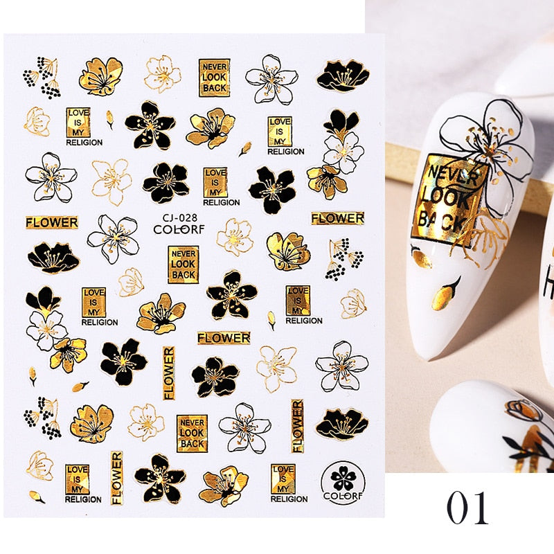 Harunouta Gold Leaf 3D Nail Stickers Spring Nail Design Adhesive Decals Trends Leaves Flowers Sliders for Nail Art Decoration 0 DailyAlertDeals B01  