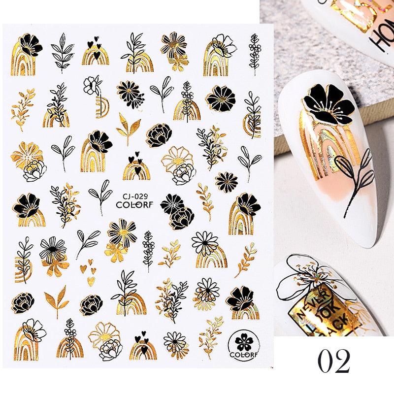 Harunouta Gold Leaf 3D Nail Stickers Spring Nail Design Adhesive Decals Trends Leaves Flowers Sliders for Nail Art Decoration 0 DailyAlertDeals B02  