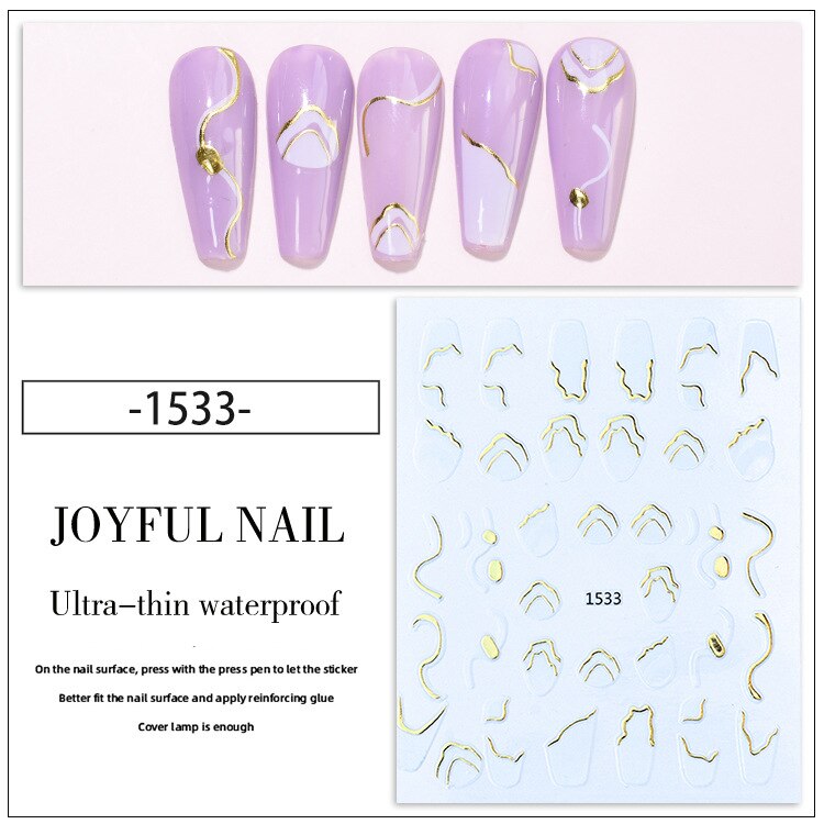 French 3D Nail Decals Stickers Stripe Line French Tips Transfer Nail Art Manicure Decoration Gold Reflective Glitter Stickers nail art DailyAlertDeals 1533  