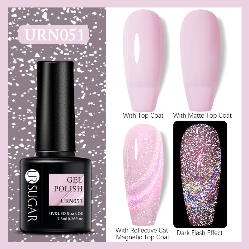 UR SUGAR Holographic Gel Reflective Cat Magnetic Nail Gel Polish Soak Off Laser Gel Glitter Varnish Manicure Nail Art Design Magnetic Nail Gel Polish DailyAlertDeals URN051  