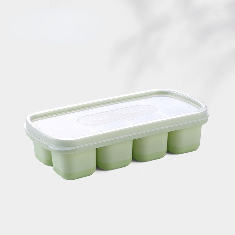 Silicone Ice Cube Mould With DIY Lid 8 Grid Soft Bottom Ice Cube Mold Square Fruit Ice Cube Maker Tray Kitchen Bar Tools 0 DailyAlertDeals green  
