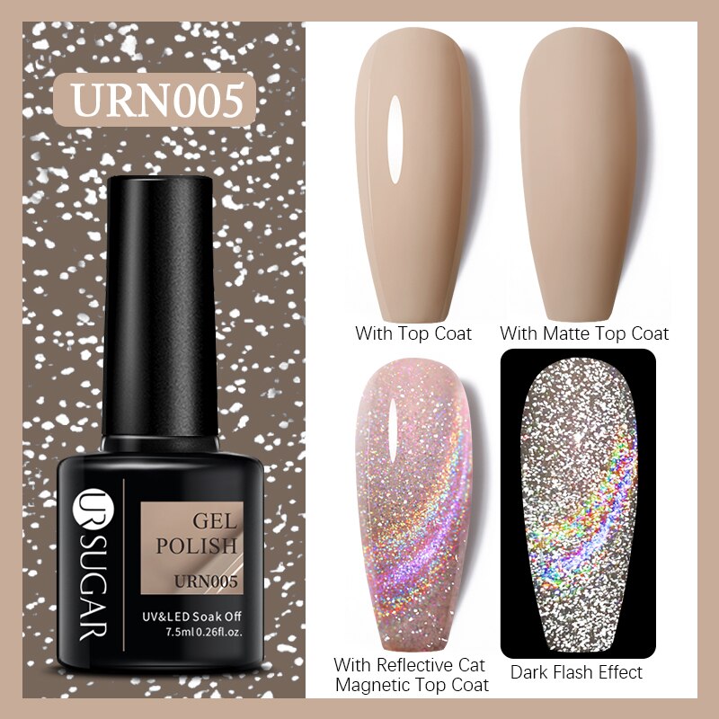 UR SUGAR Holographic Gel Reflective Cat Magnetic Nail Gel Polish Soak Off Laser Gel Glitter Varnish Manicure Nail Art Design Magnetic Nail Gel Polish DailyAlertDeals URN005  