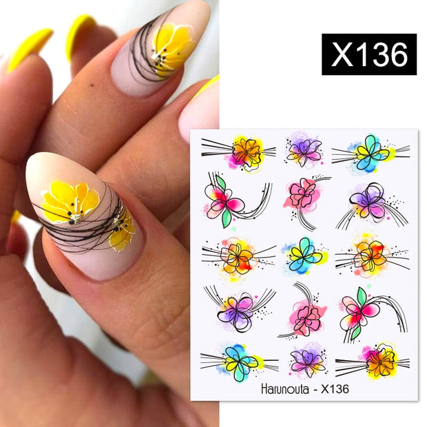 Harunouta Butterfly Flower Design Leaves Nail Water Decals Color Wave Geometric Line Charms Sliders Decoration Tips For Nail Art 0 DailyAlertDeals   