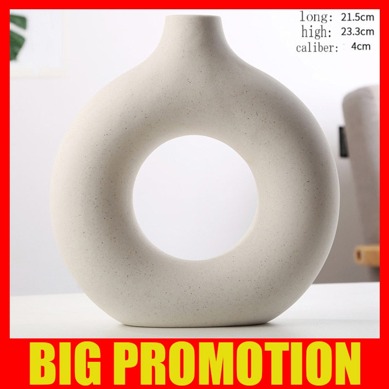 Nordic Vase Circular Hollow Ceramic Donuts Flower Pot Home Living Room Decoration Accessories Interior Office Desktop Decor Gift Vases DailyAlertDeals TTQ-BAI-L  