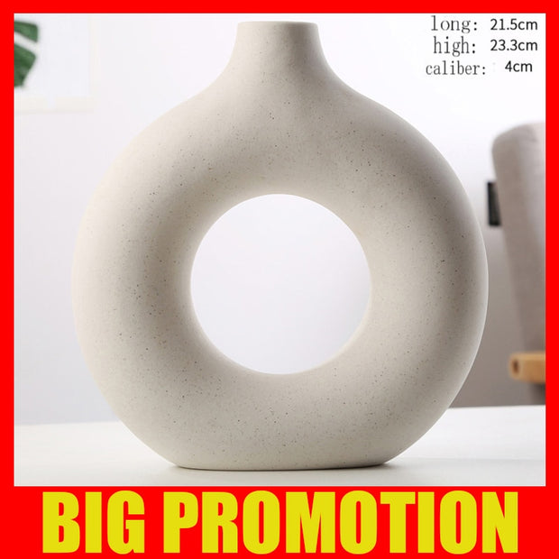Nordic Vase Circular Hollow Ceramic Donuts Flower Pot Home Living Room Decoration Accessories Interior Office Desktop Decor Gift Vases DailyAlertDeals TTQ-BAI-L  