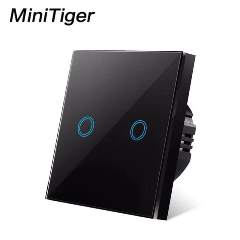 MiniTiger EU Touch Switch LED Crystal Glass Panel Wall Lamp Light Switch 1/2/3 Gang AC100-240V LED Sensor Switches Interruttore LED Touch Switch DailyAlertDeals Black Touch 2-Gang EU Standard 