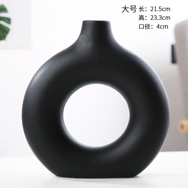 Nordic Vase Circular Hollow Ceramic Donuts Flower Pot Home Living Room Decoration Accessories Interior Office Desktop Decor Gift Vases DailyAlertDeals TTQ-HEI-L  