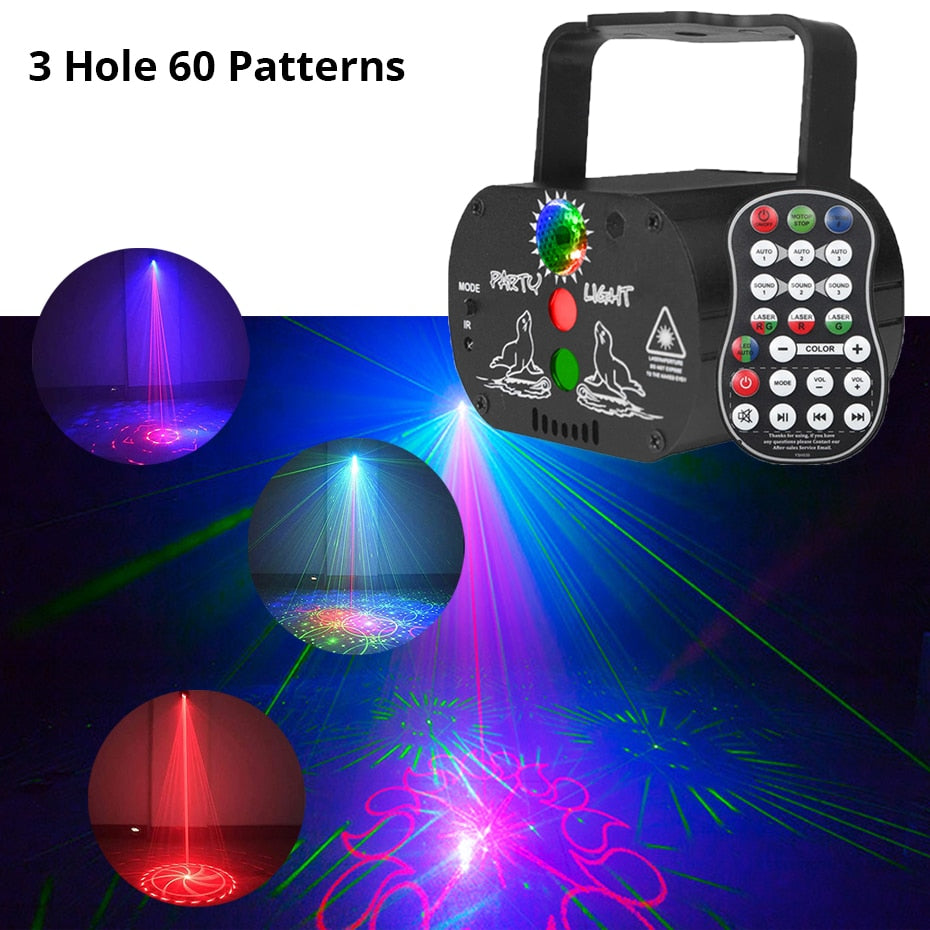 ALIEN RGB Mini DJ Disco Laser Light Projector USB Rechargeable LED UV Sound Strobe Stage Effect Wedding Xmas Holiday Party Lamp 0 DailyAlertDeals China 3 Hole 60 Patterns USB