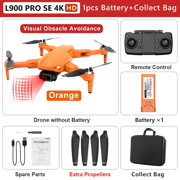 L900 PRO SE 4K HD Dual Camera Drone Visual Obstacle Avoidance Brushless Motor GPS 5G WIFI RC Dron Professional FPV Quadcopter Camera Drone DailyAlertDeals O 4K HD-1B-Bag China 
