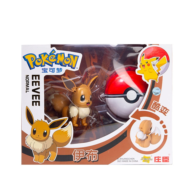 Pokemon Ball Figures  Pokeball Genuine Original Box or Without Box Deformation Toy Pikachu Charizard Pocket Monster Model Gift Pokemon Action Figures DailyAlertDeals Eevee BOX 