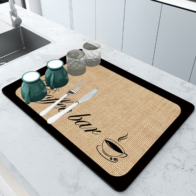 Kitchen Rubber Pad Dish Drying Mat Super Absorbent Drainer Mats Tableware Bottle Rugs Kitchen Dinnerware Placement Rubber pads DailyAlertDeals AD  drying mat W20 x L30CM 