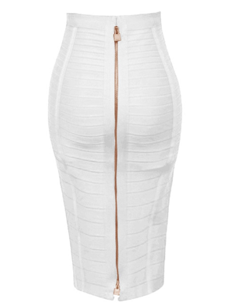 Women Bandage Pencil Skirt with Zip Pencil High Waist and Knee Length Women Elastic Bodycon Skirt 16 colors skirts DailyAlertDeals H888-White XS 