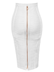 Women Bandage Pencil Skirt with Zip Pencil High Waist and Knee Length Women Elastic Bodycon Skirt 16 colors skirts DailyAlertDeals H888-White XS 